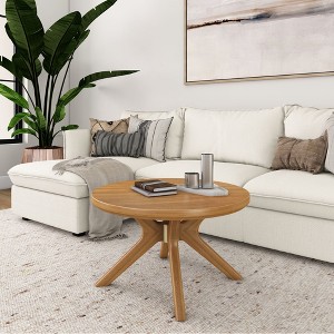 Plank+Beam Cross Leg Modern Coffee Table, 30" Solid Wood Tables for Living Room, Round Center Table - 1 of 4