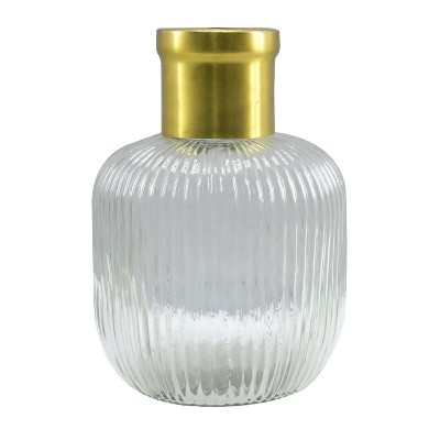 Transpac Glass 7 in. Gold Everyday Ribbed Vase