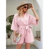 Rompers for Women Summer Casual V Neck Short Belted Wrap Flared Half Sleeve Waist Tie Romper - 2 of 4
