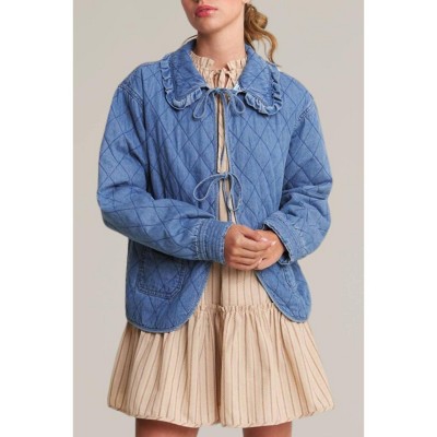 Women's Denim Tie Front Quilted Jacket - In The Beginning