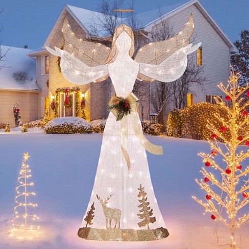 Costway 5 Ft Pre-lit Christmas Angel 3d Glittered Decoration With ...