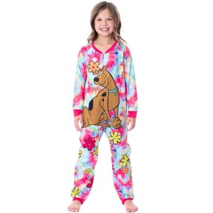 Scooby-Doo Girls' Tie-Dye Flower Power Union Suit Footless Sleep Pajama Multicolored - 1 of 4