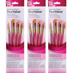 Princeton RealValue Brush Set, Gold Taklon Bristles, Short Handle Mixed Media Paintbrush, Pink, 4 Per Set, 3 Sets - 1 of 3