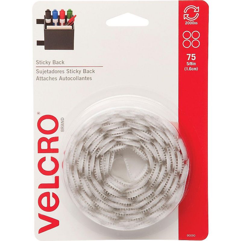 Velcro Sticky-Back Hook and Loop Dot Fasteners 5/8 Inch White 75/Pack 90090, 2 of 5