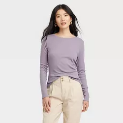 Women's Long Sleeve Ribbed T-Shirt - A New Day™ Light Purple XXL