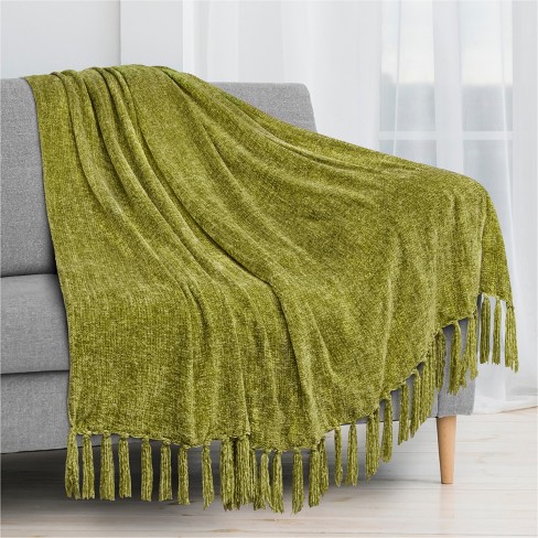 Chenille throw blanket with fringe hot sale