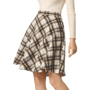 INSPIRE CHIC Women's Christmas Plaids Vintage Tartan Elastic Waist Knee Length A-Line Skirt - 1 of 4