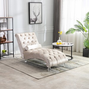 MOONMISS Velvet Chaise Lounge Indoor,Button-Tufted Upholstered Chaise Lounge Chair with Pillow for Bedroom Living Room Office - 1 of 4