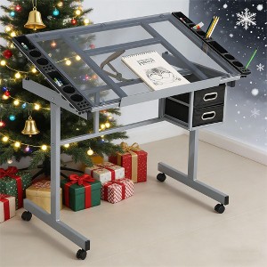 JVNOXK41 in Adjustable Art Drawing Desk Craft Station Drafting with 2 fabric Drawers and 4 Wheels - 1 of 4