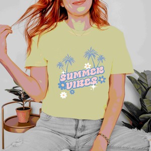 Simply Sage Market Summer Vibes Palm Trees Floral Garment Dyed Tee - 1 of 4