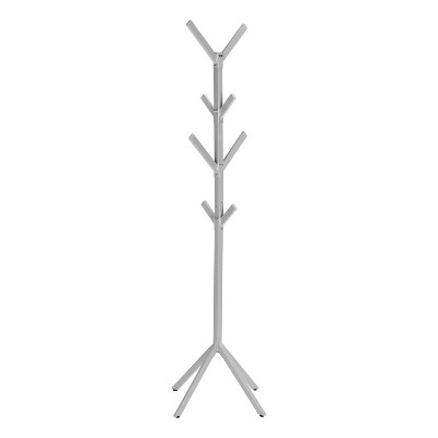 Silver Metal 70" Contemporary Coat Rack with 8 Hooks