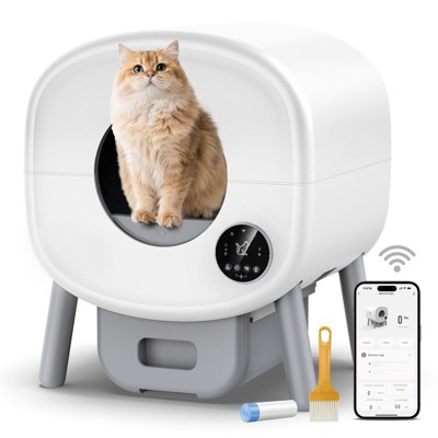Self Cleaning Cat Litter Box, 95L Capacity, Automatic Cat Litter Box for Multiple Cats, App Control, LED Light, Odor Removal Design, White