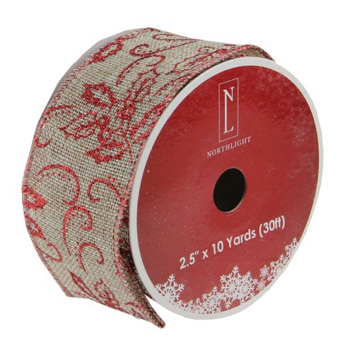Northlight Red And Beige Christmas Wired Craft Ribbon 2.5