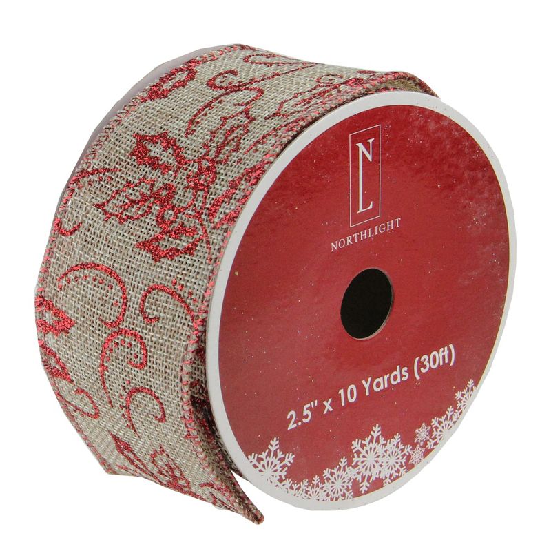 Northlight Pack of 12 Red and Beige Burlap Wired Christmas Craft Ribbon Spools - 2.5" x 120 Yards, 1 of 4
