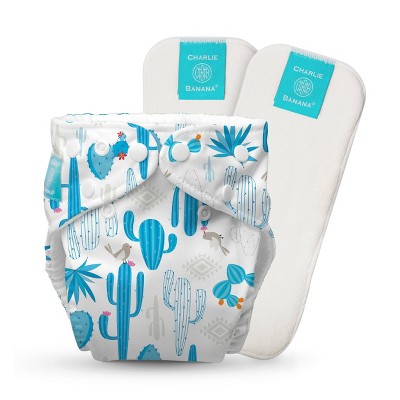 Image of Charlie Banana One-size Reusable Cloth Diaper with 2 Reusable Inserts - Cactus Azul