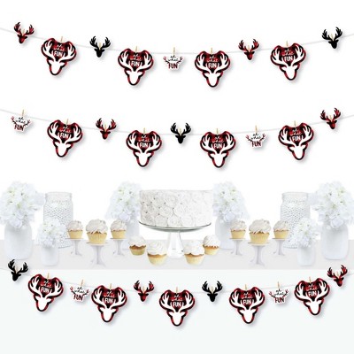 Big Dot of Happiness Prancing Plaid - Reindeer Holiday and Christmas Party DIY Decorations - Clothespin Garland Banner - 44 Pc