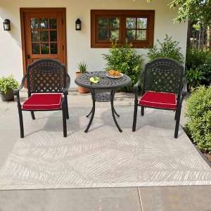 3-Piece Cast Aluminum Outdoor Dining Set: Round Table, Stackable Chairs & Red Cushions - All-Weather Patio Furniture for Your Backyard - 1 of 4