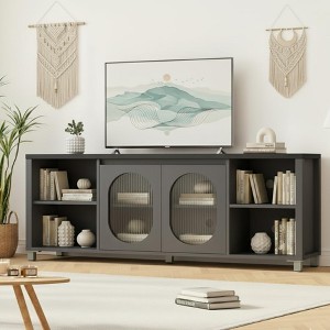COZONY 63 Inch TV Stand Entertainment Center with Rattan Doors Adjustable Shelf Media Console Iron Feet - 1 of 4