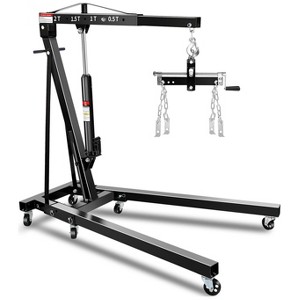 2-Ton Shop Crane with Lever, Hydraulic Folding Engine Hoist w/6 Steel Casters - Lift Car Transmissions, Boat Motors, Farm Equipment (Net Wt. 168 Lbs) - 1 of 4
