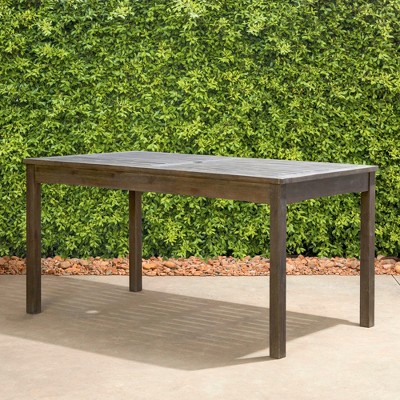 NAYSAYE Patio End Tables Caladesi Grey Washed Rectangular Wood Dining Table for 6 with Parasol Hole for Outdoor Use, Gray, 59"*31"*29"