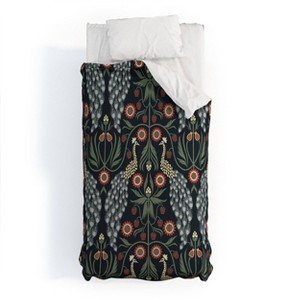 Twin Extra Long Emanuela Carratoni Peacocks and Berries Polyester Comforter + Pillow Shams Blue - Deny Designs - 1 of 4