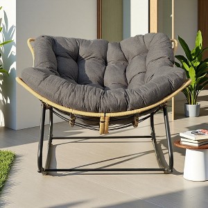 Large Rattan Rocking Chair with 360-degree Recline and Cloud-Like Cushion - 1 of 4