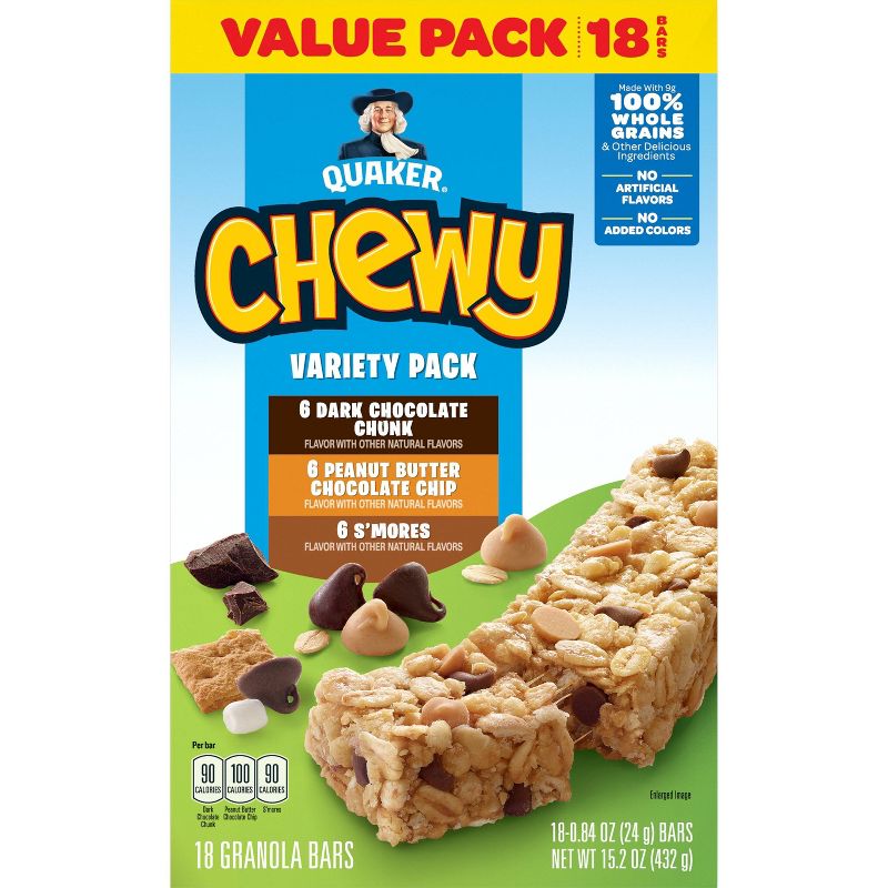 Quaker Chewy Dark Chocolate Chunk, Peanut Butter Chocolate Chip &#38; S&#39;mores Granola Bars Variety Pack - 15.2oz/18ct, 4 of 13