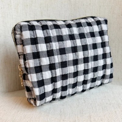Black and white plaid cosmetic bag