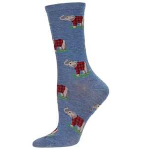 Memoi Elephants in Plaid Bamboo Blend Crew Sock - 1 of 4