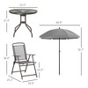 6-Piece Outdoor Patio Dining Set with Umbrella, 4 Folding Dining Chairs, and Round Glass Table - 3 of 4