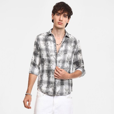 Campus Sutra Men Men's Moon Grey Splash Check Shirt