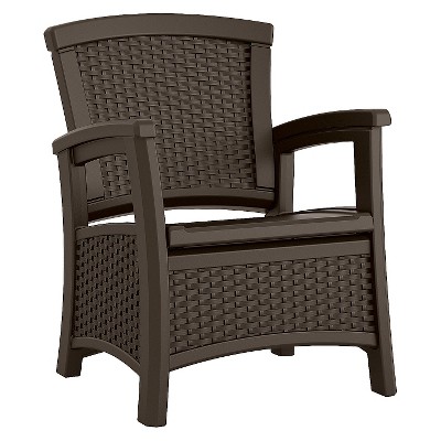 Suncast ELEMENTS Resin Patio Storage Club Chair Java