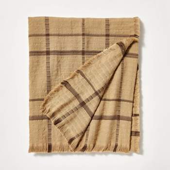 Plaid Gauze Throw Blanket with Frayed Edges Brown - Threshold™ designed with Studio McGee