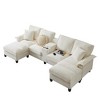 120" Modular Corduroy Sectional Sofa Bed U-Shape 4-Seater Storage Chaise Console Cup Holders Hardwood Frame Living Room Apartment Lounge - 4 of 4