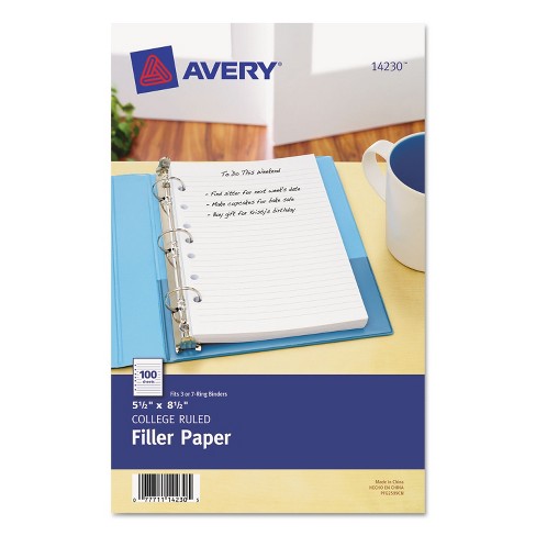 Avery Mini Binder Filler Paper 5-1/2 X 8 1/2 7-hole Punch College Rule  100/pack 14230 : Target