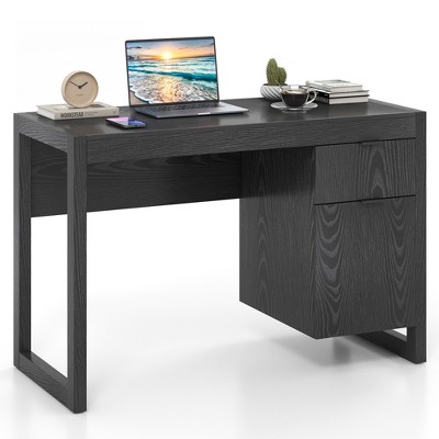 Tangkula Computer Desk with Storage Cabinet & Drawer Wooden Home Office Desk PC Laptop Workstation Study Writing Desk with Smooth Surface Black