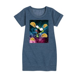 - Invader ZIM - GIR Loves Tacos in Space Graphic Short Sleeve Fleece Dress - 1 of 4