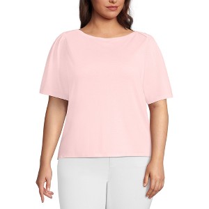 Lands' End Women's Elbow Sleeve Supima Cotton Boatneck T-Shirt - 1 of 3