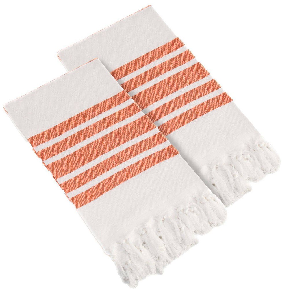 Photos - Towel 2pc Turkish Cotton Herringbone Pestemal Beach  Orange/White - Linum H