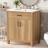 ACEPANO 30 in. W Modern Solid Wood Frame Bathroom Vanity with 2 Soft-Close Doors, 1 Flip-Up Drawer & Adjustable Shelves-Brown - 2 of 4