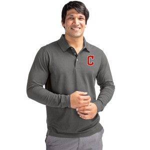 Cleveland Guardians1 Cutter & Buck Advantage Eco Tri-Blend Pique Mens Big and Tall Long Sleeve Polo - Elemental Grey - 2X Large Tall - 1 of 1