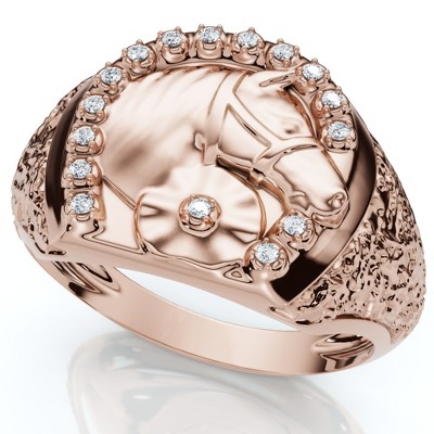 Pompeii3 Men's Pinkie Horse Lucky Diamond Ring Gold Lab Created