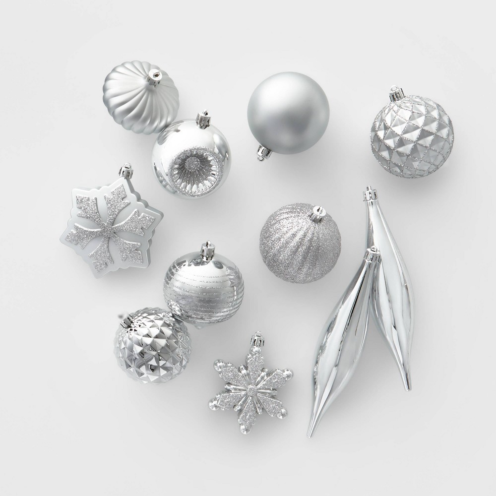 40ct Christmas Ornament Set Silver - Wondershop