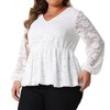Agnes Orinda Women's Plus Size Casual Elegant V Neck Long Sleeve Floral Peplum Lace Blouses - 2 of 4