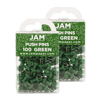 JAM Paper Colored Pushpins Green Push Pins 2 Packs of 100 (2242954A)