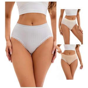 INSPIRE CHIC 3 Packs Women's Lace Trim Underwear Mid-Waisted Butt Lifter No Trace Briefs Panties - 1 of 4