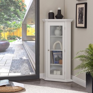 Kings Brand Furniture Cambridge Corner Curio Storage Cabinet with Glass Door - 1 of 4