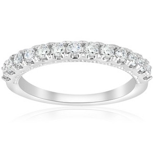 Pompeii3 1/2ct U Prong Diamond Milgrain Wedding Ring 14k White Gold - 1 of 4