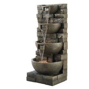VEVOR Outdoor Water Fountain, 35.63 in Height Fountain and Waterfall, 4-Tier Floor Standing Cascading Fountains with Light and Pump, Gray - 1 of 4