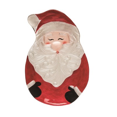Transpac Glass 14.96 in. Multicolor Christmas Santa Platter